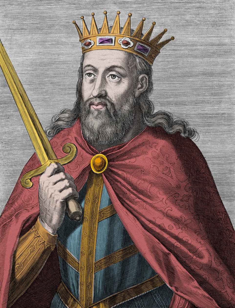 Denis Portugalský (farmářský král) - Denis I. Portugalský (1261-1325) (zemědělec - král trubadúr - otec vlasti - liberál) Rytina od Unknown artist