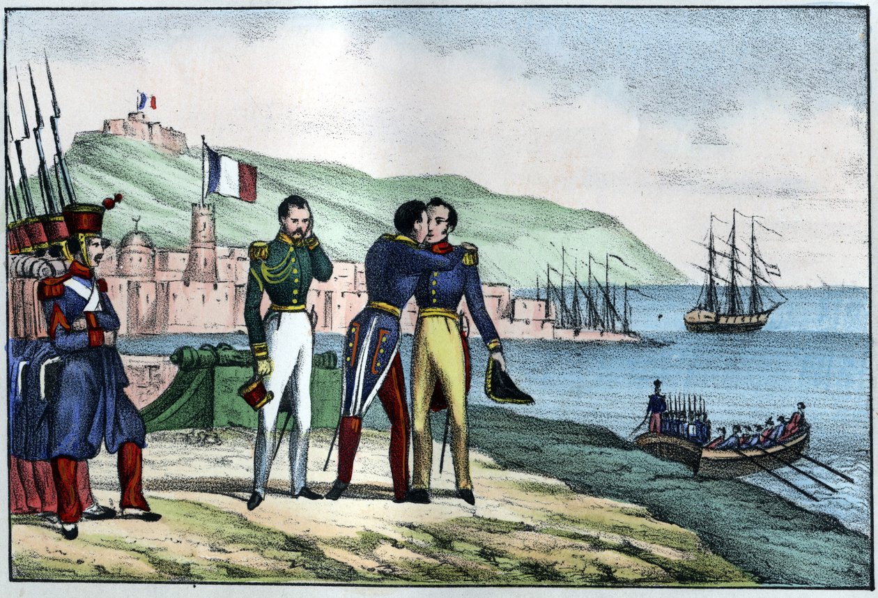 Odjezd Louise Augusta, hraběte z Bourmontu (Maréchal de Bourmont) (1773-1846) z Alžírska v roce 1830. v „L’Algerie vieille et moderne“““ od Léona Galiberta. Italské vydání v barvě 1846. od Unknown artist
