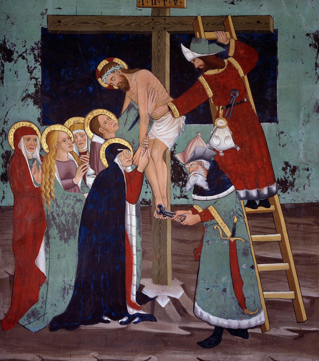 Depozice, Život Kristův (15. století), fresky, kaple sv. Šebestiána, Villard-de-Lans, Rhone-Alpes, Francie. od Unknown artist