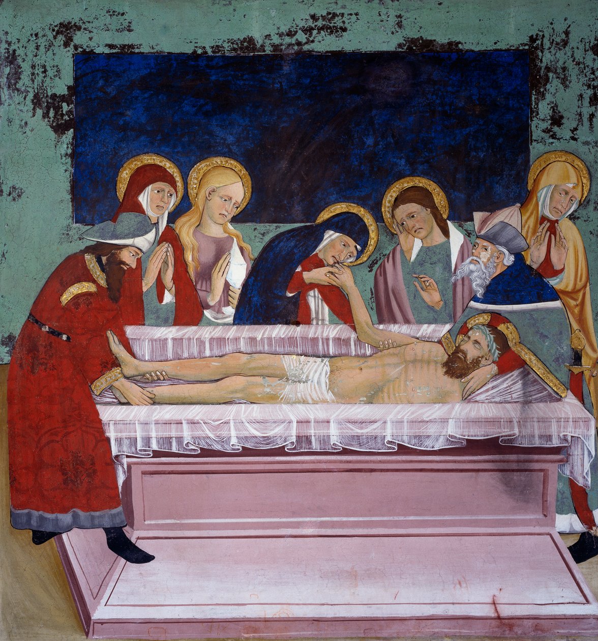 Uložení do hrobky, Život Kristův (15. století), fresky, kaple sv. Šebestiána, Villard-de-Lans, Rhone-Alpes, Francie. od Unknown artist