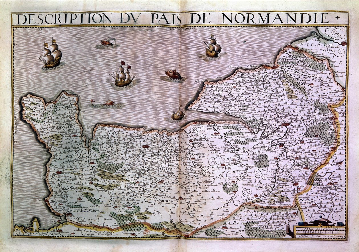 Popis Normandie pais. Mapa regionu Normandie v roce 1620. od Unknown artist