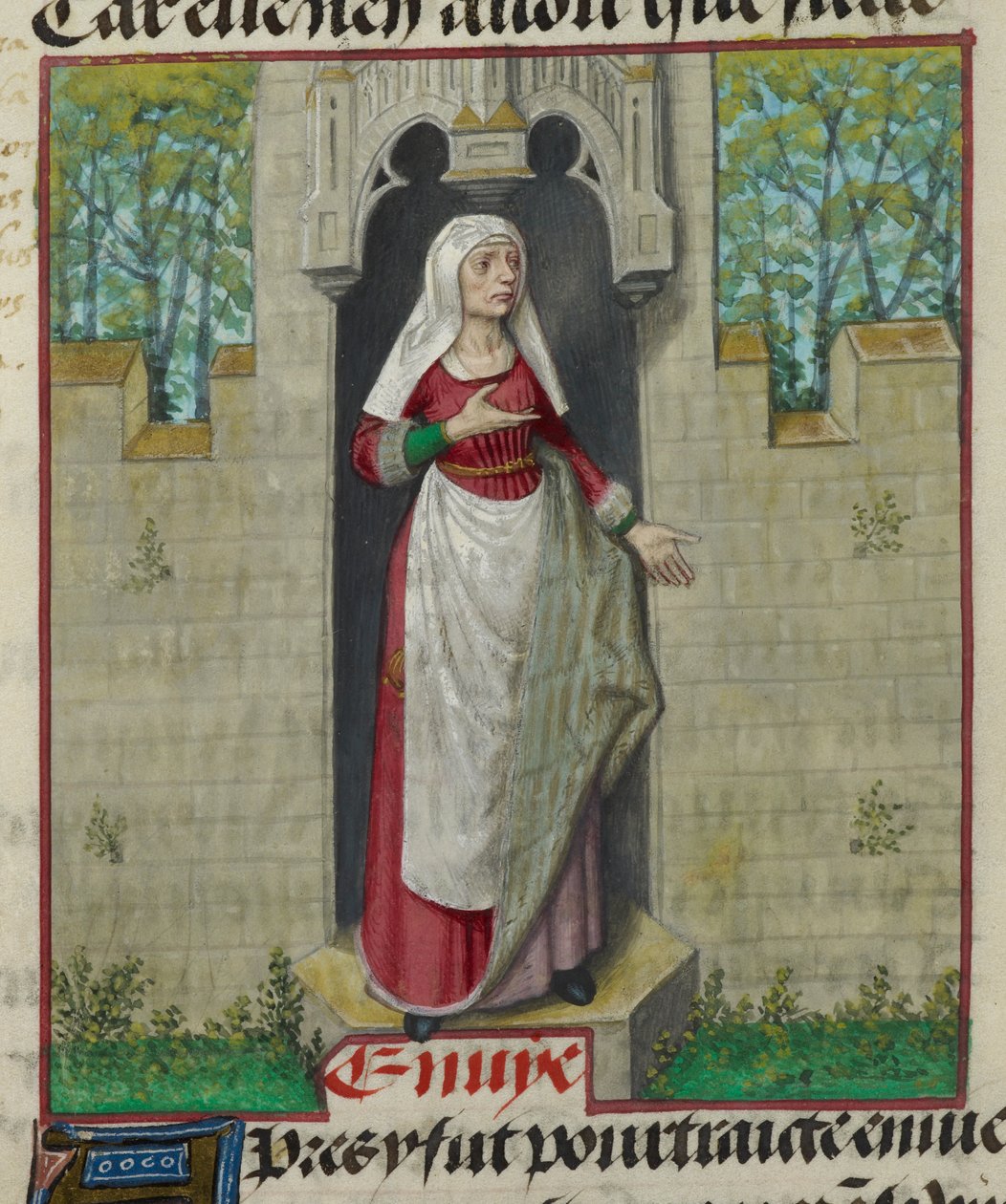 Detail miniatury alegorické postavy Avarice z „Le Roman de la Rose“ od Unknown artist