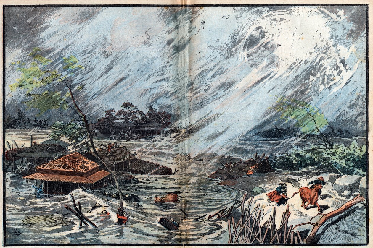 Devastace způsobená tsunami v Sanriku, Japonsko od Unknown artist