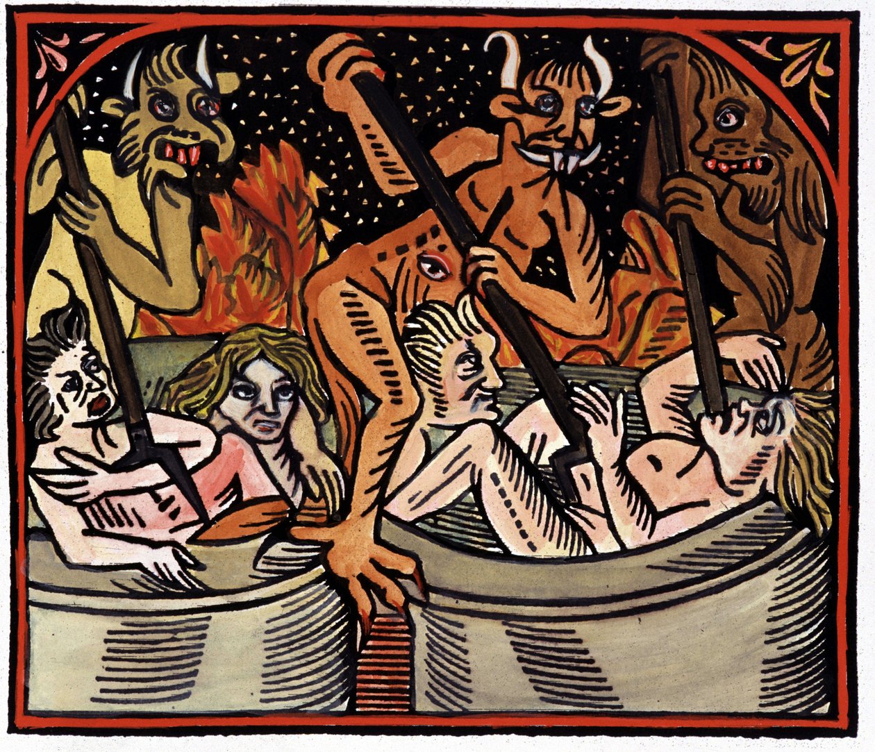 Ďáblové vařící muže v kotlích v pekle od Unknown artist