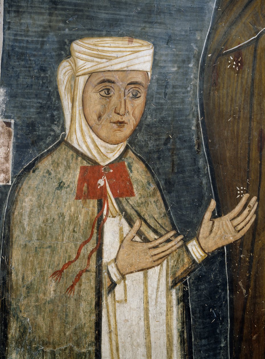 Zbožná Saramalyna Anastasia v šatech ze 14. století, freska v byzantském kostele Panny Marie z Asinou (12. století) (Seznam světového dědictví UNESCO, 2001), pohoří Troodos, Kypr od Unknown artist