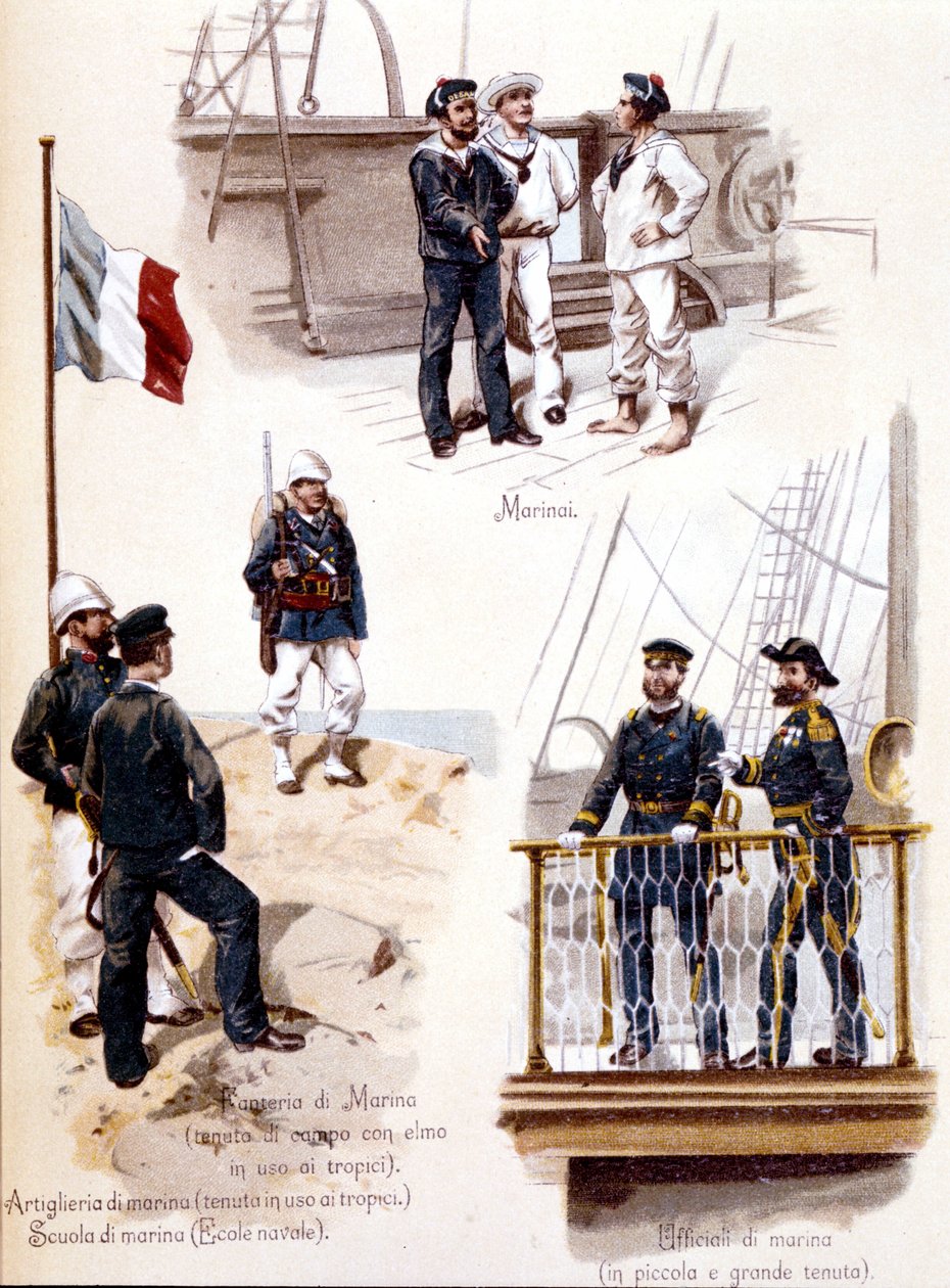 Různé uniformy francouzského námořnictva kolem roku 1860 od Unknown artist