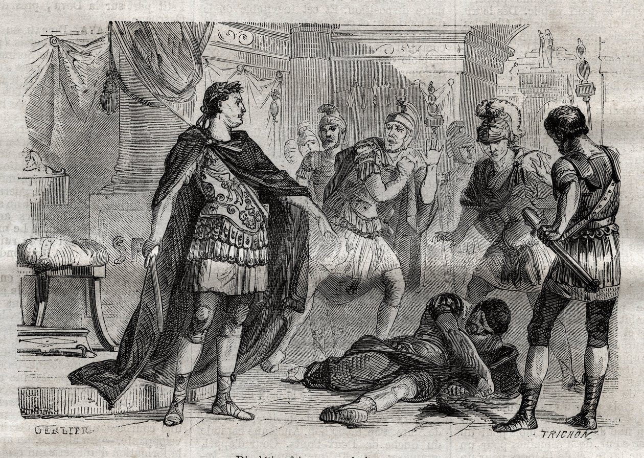 Diocletianus (Caius Aurelius Valerius Diocletianus Augustus) (244-311) umírající Lucius Flavius Aer - rytina v „“ Dictionnaire populaire llustrious“ - 1864 - Joseph December a Edmond Allonier - od Unknown artist