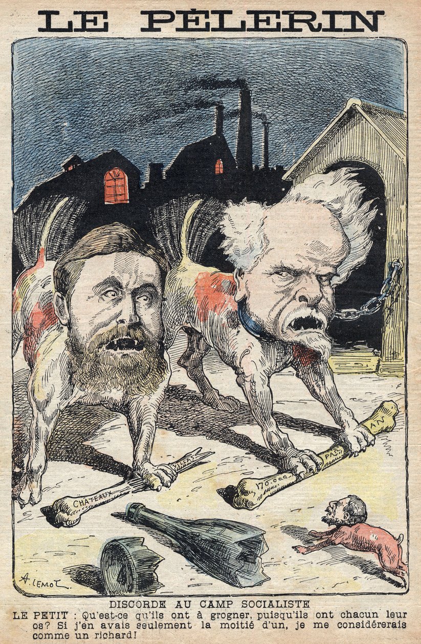 Spory mezi socialisty Jean Jaures (1859-1914) (vlevo) a Henri Rochefort (1831-1913) (vpravo). Ilustrace v „“Le Pelerin““ z 19. června 1898. od Unknown artist
