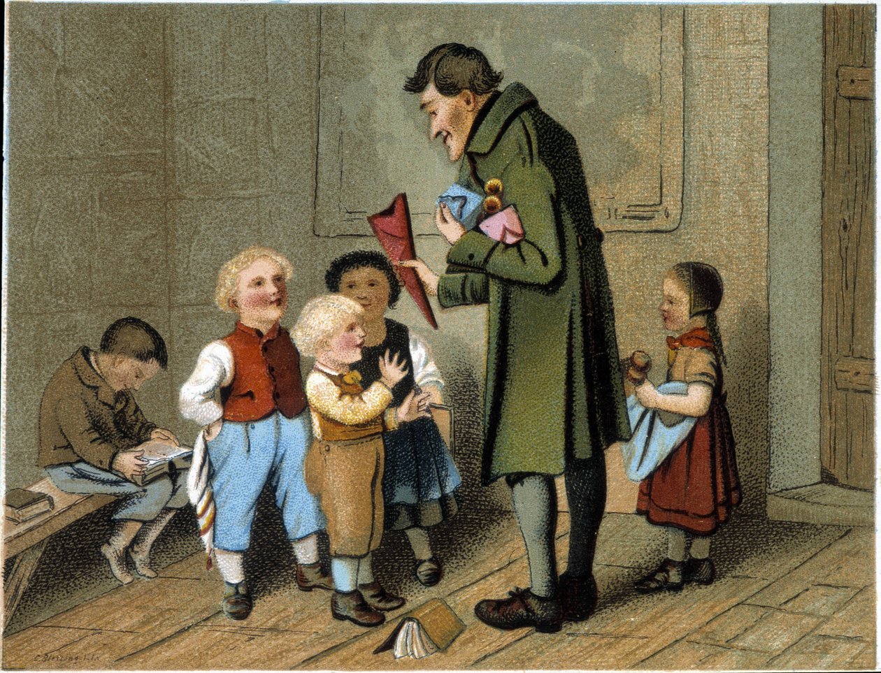 Rozdávání ocenění ve škole - chromolitografie, konec 19. století od Unknown artist