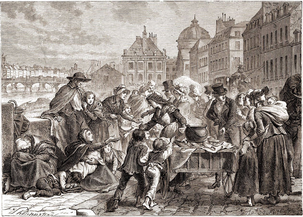 Distribuce jídla hladovým rolníkům kolem roku 1820 - v „“L
