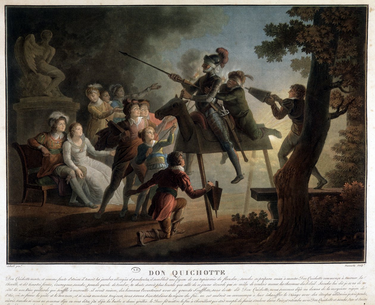 Don Quijote a Sancho na dřevěném koni. od Unknown artist