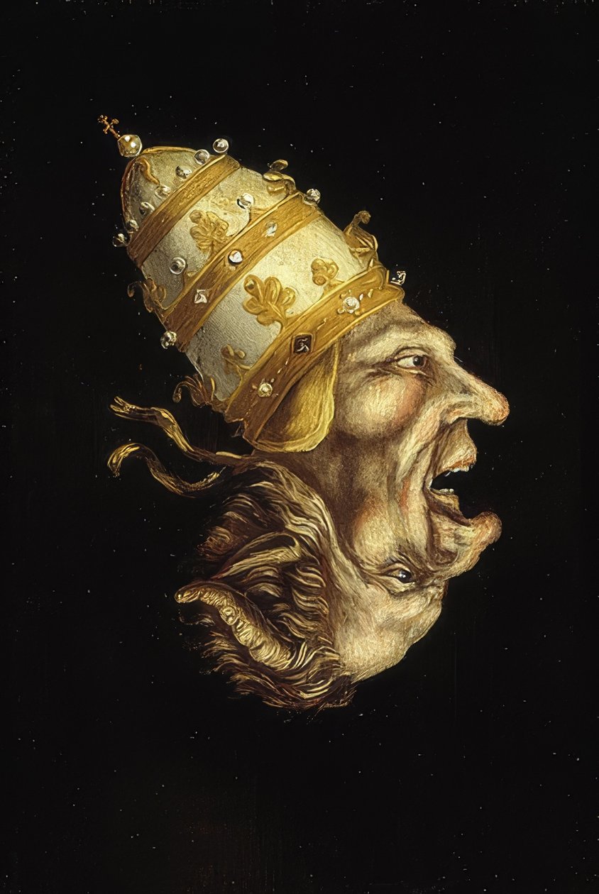 Dvojportrét s papežem a ďáblem (obrácený obrázek). Kolem 1600 od Unknown