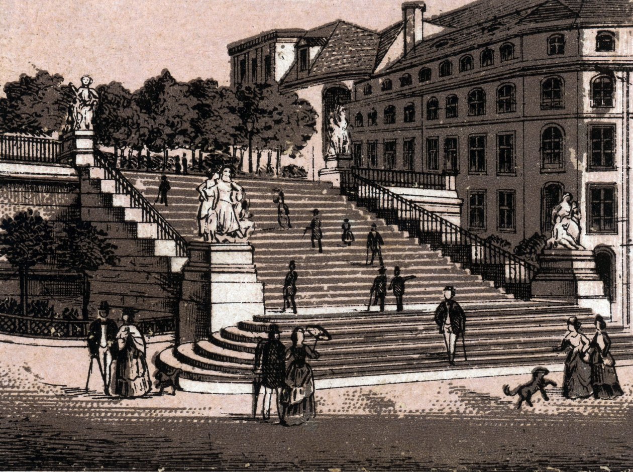 Drážďany, Německo: pohled na terasu Bruhlsche (Bruhlsche Terrace v Drážďanech). v „“ Svět ilustruje 168 pohledů““ Nedatováno (konec 19. století) od Unknown artist