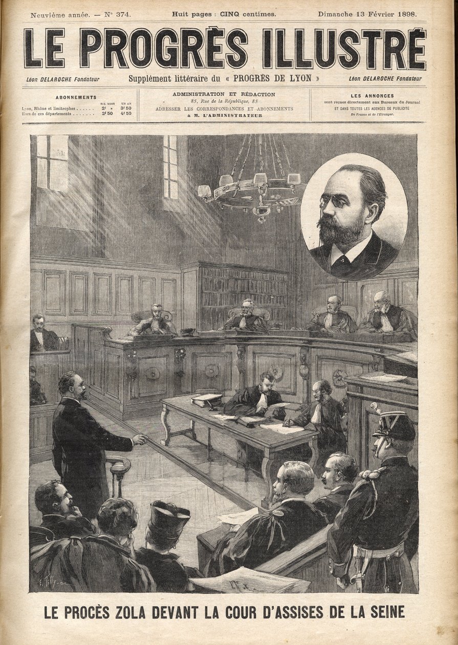 Dreyfusův případ: Emile Zola (1840-1902) u soudu u Seiny pro proces s Alfredem Dreyfusem od Unknown artist