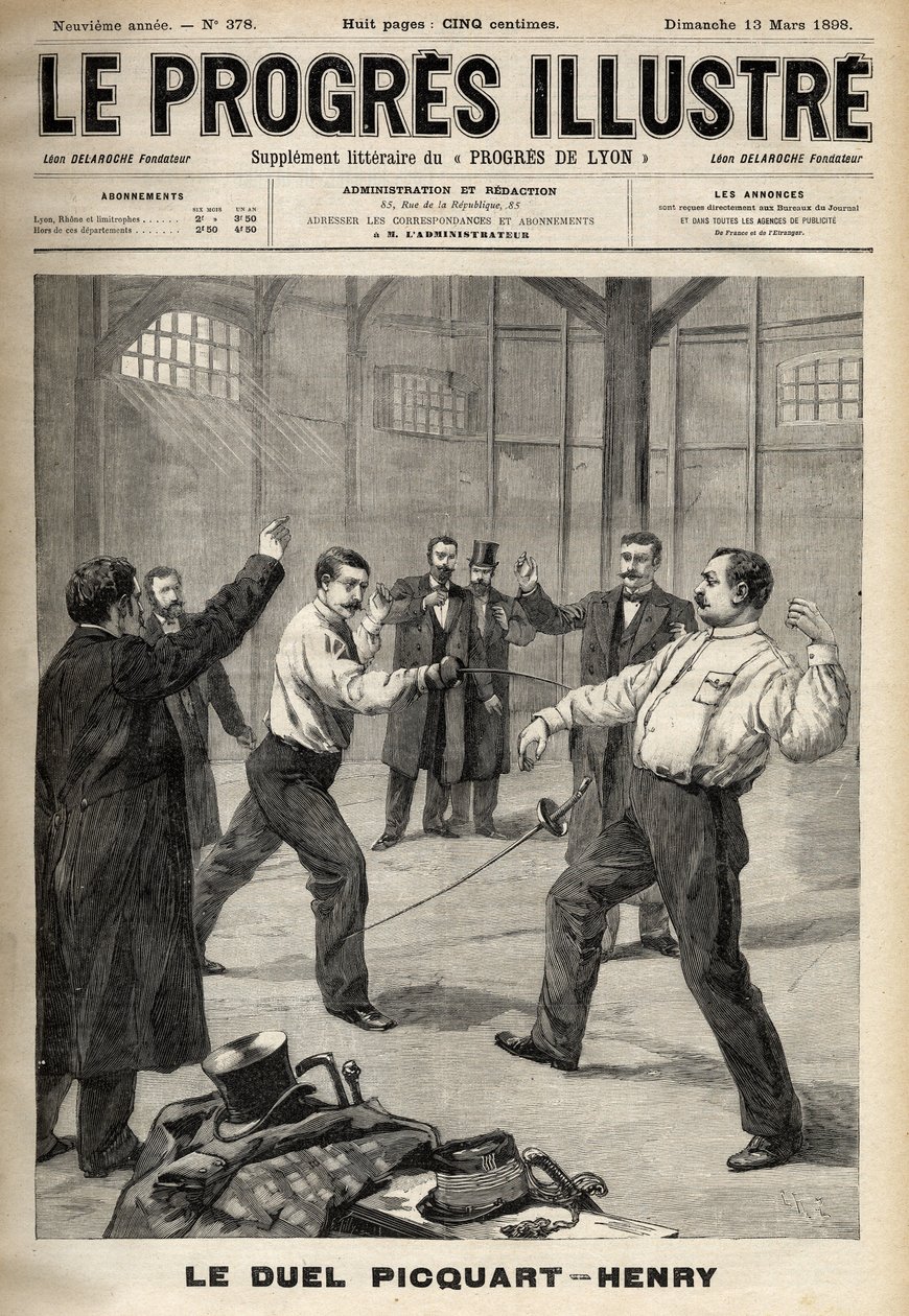 Dreyfusův případ: Souboj mezi podplukovníkem Georgesem Picquartem (1854-1914) a Hubertem Henrym (1846-1898) od Unknown artist