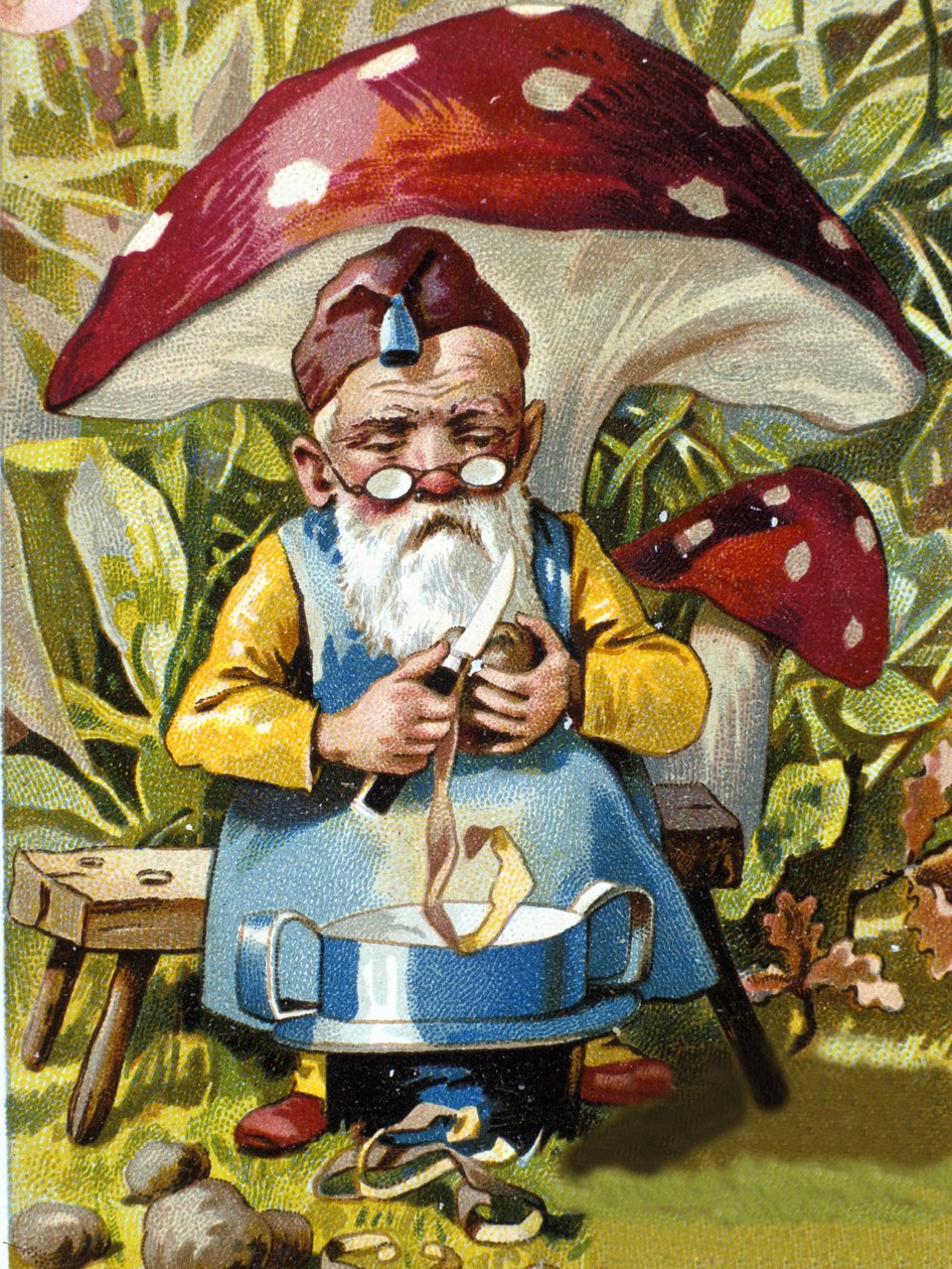 Trpasličí nebo farfadet škrabka na brambory. Chromolitografie 19. století. od Unknown artist