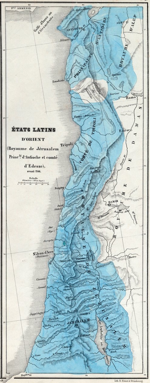 Východní latinské státy před rokem 1144 - Jeruzalémské království - Principaut of Antioch - Hrabě z Edessy - Mapu připravil M J-H Schnitzler, Historický a malebný atlas 1858 od Unknown artist