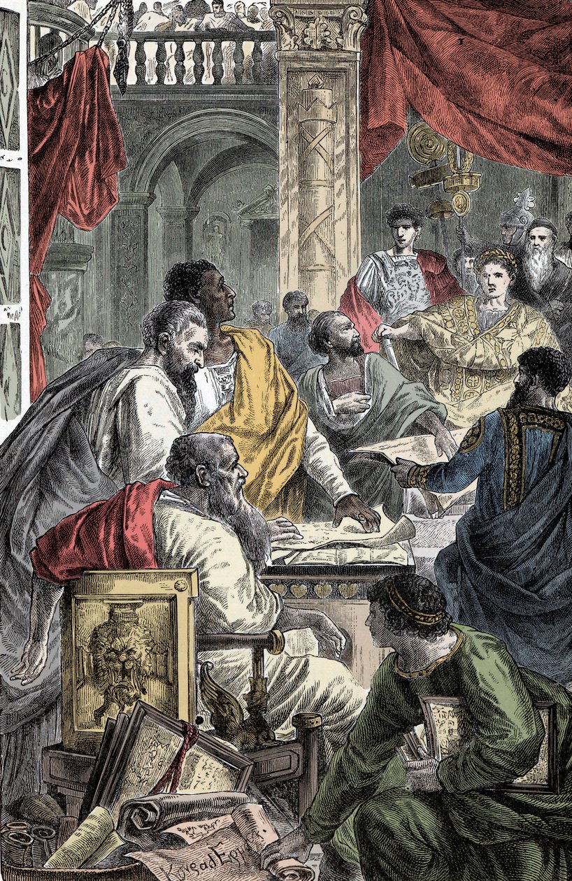 Ekumenický koncil Nicea - reprezentace prvního koncilu Nicee, první ekumenický koncil, v roce 325 našeho letopočtu. JC povolán císařem Konstantinem I. od Unknown artist