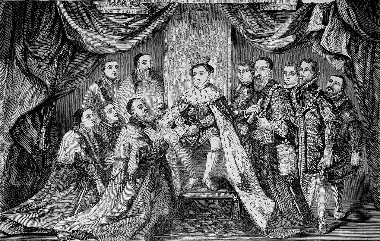 Edward VI (1547 -1553), anglický král, udělující privilegium podpisem listiny Bridewellovi - podle Hanse Holbeina. od Unknown artist