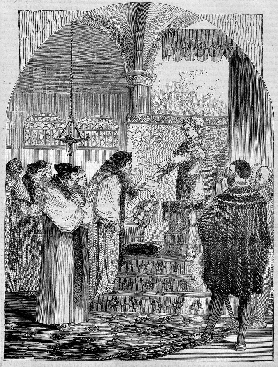 Edward VI (1547-1553), anglický král, předávání certifikátu Joan Bocher pro arcibiskupa Cranmera od Unknown artist