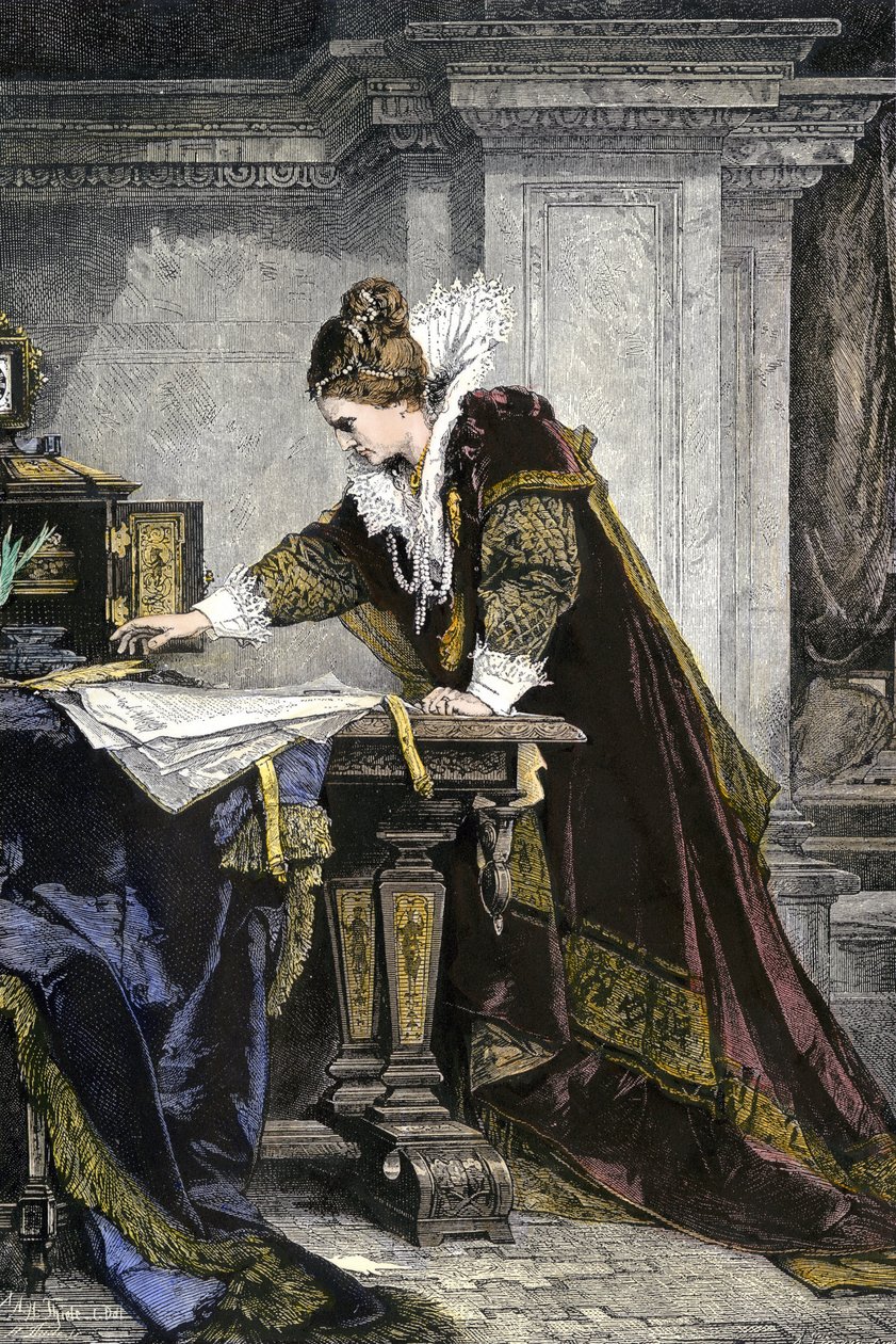 Alžběta I. podepisuje příkaz k popravě Marie Stuartovny od Unknown Artist