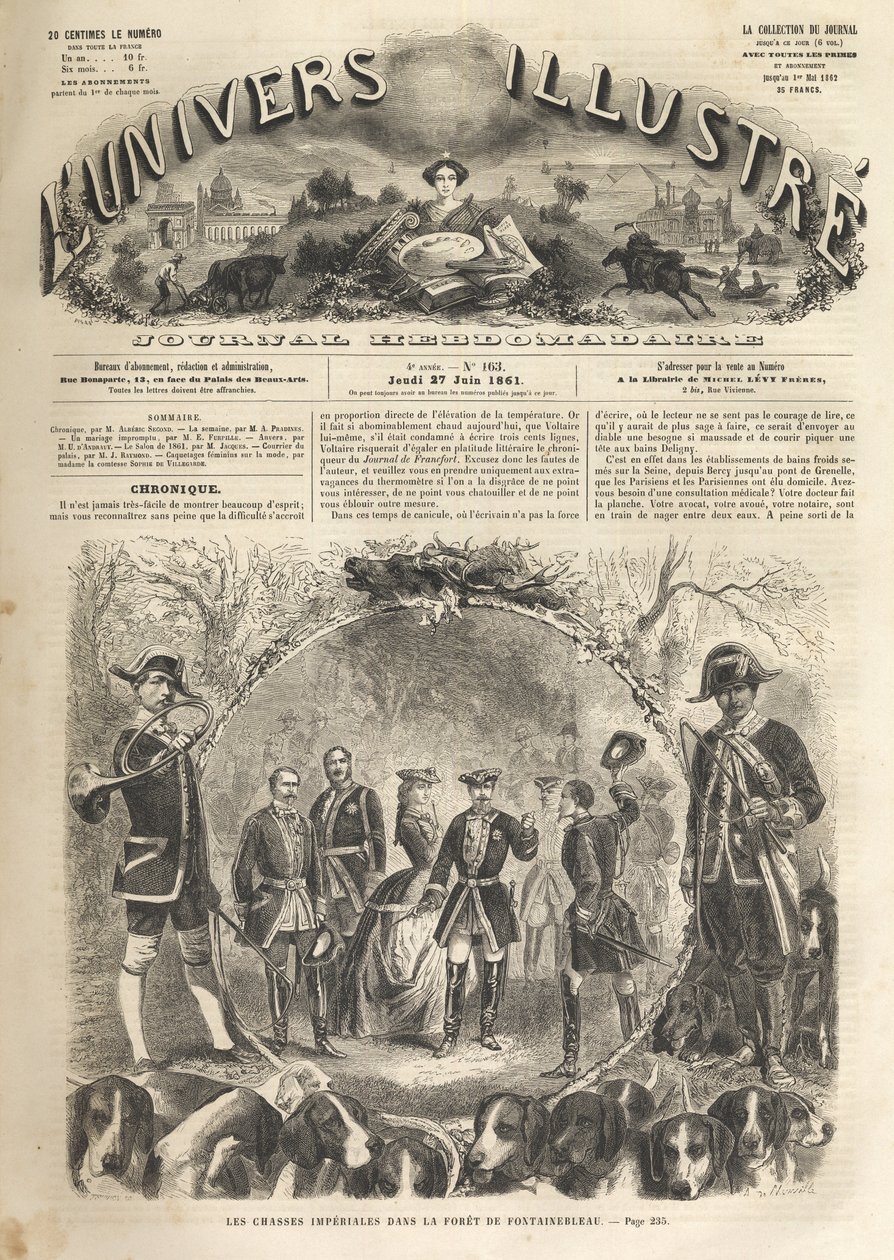 Lov císaře Napoleona III ve Fontainebleau - 1861 - Imperiální lov ve Fontainebleau za přítomnosti Napoleona III. (1808-1873) a Imperatrice Eugenie (1826-1920). Slavný vesmír roku 1861 - od Unknown artist
