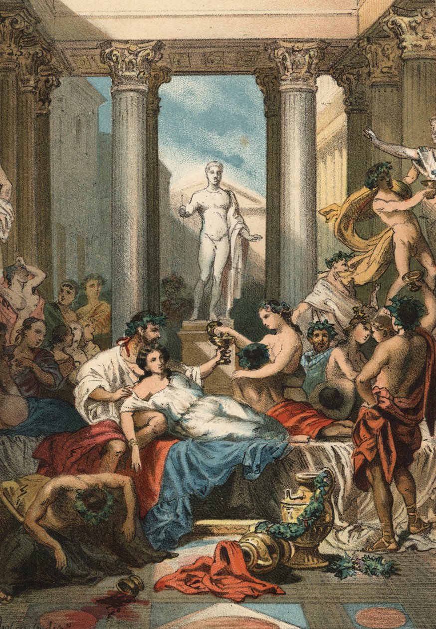 Císař Nero (37 - 68) a jeho žena Poppee. rytina z roku 1881. v „“The Cult of Beauty”” od Juan Justo Huguet, editori Molinas Hermanos od Unknown artist