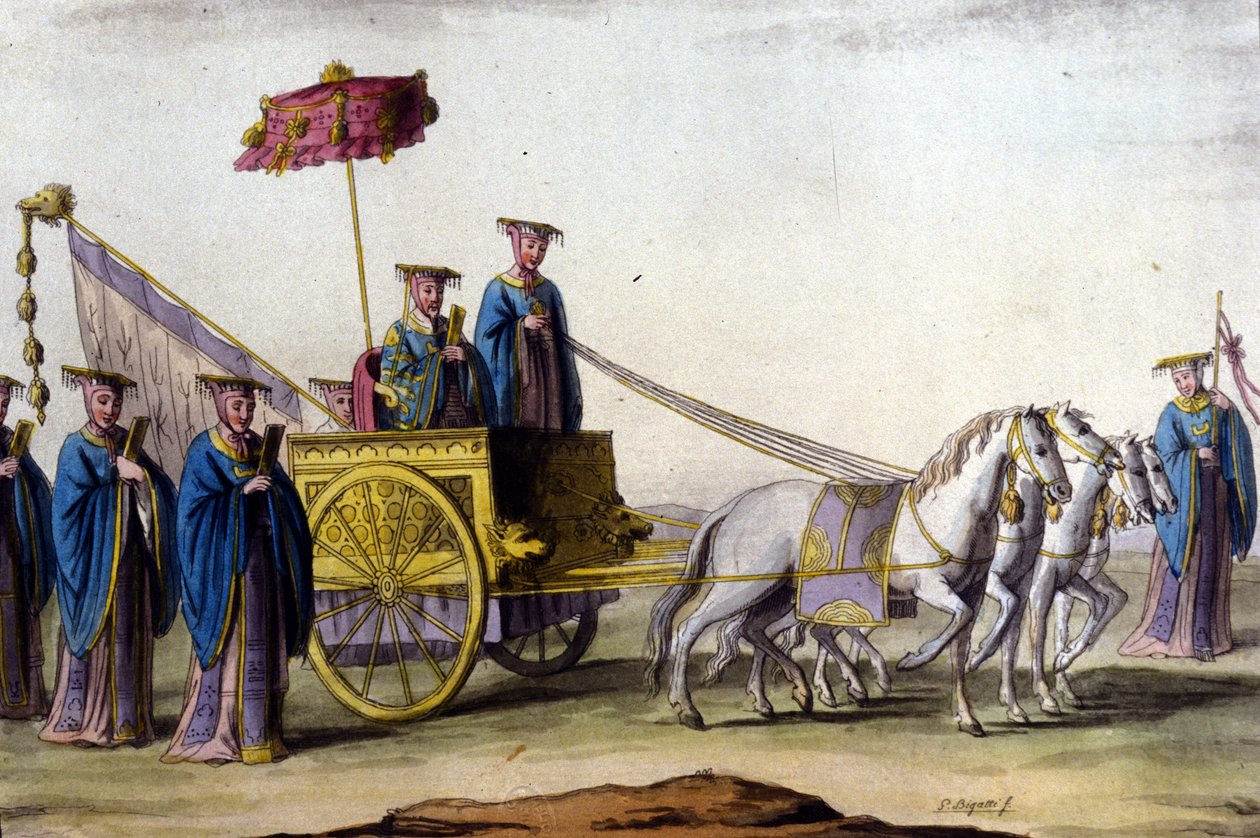 Císař z dynastie Ming na svém voze – v „Le kostýmu ancien et moderne“““ od J. Ferrario, ed. Milán od Unknown artist
