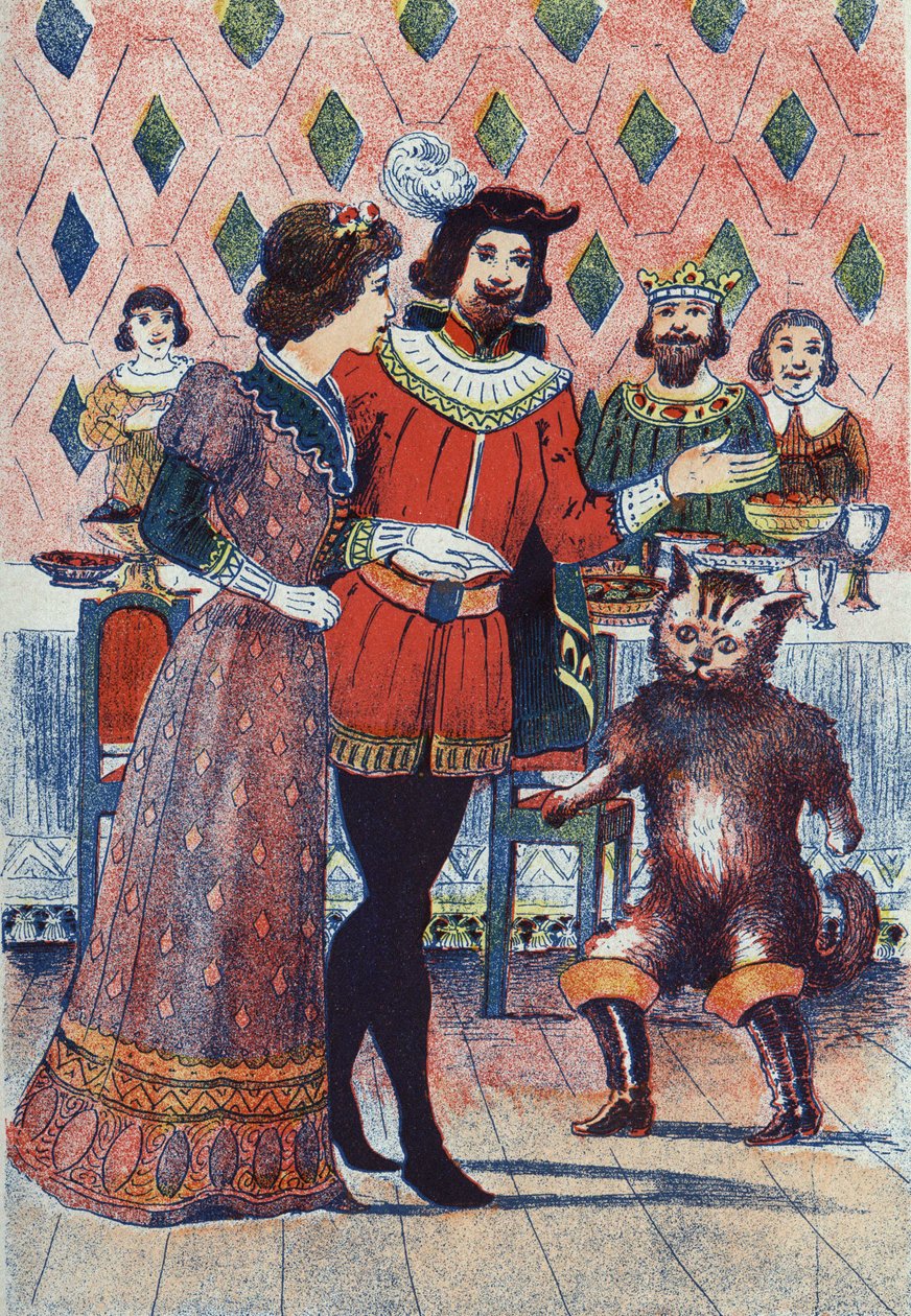 Zasnoubení markýze z Carabasu a královy dcery. Ilustrace k „“Le chat Botte“, příběh Charlese Perraulta (1628-1703), francouzského spisovatele. Anonymní ilustrace. Snímky Marcel Vagne, Jarville Nancy, nedatováno (konec 19. století). od Unknown artist