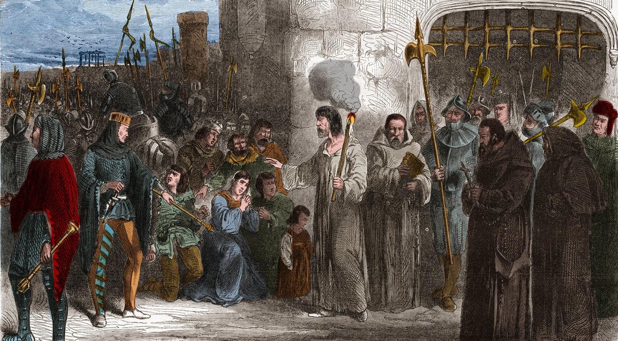 Enguerrand de Marigny (1260-1315) komorník a ministr krále Filipa IV. Bela kráčejícího na mučení v roce 1315. Rytina v „“ Histoire De France En Cent Paintings od Paula Lehugeura „“ 1891 - Enguerrand de Marigny (1260-1315) komorník a ministr F od Unknown artist