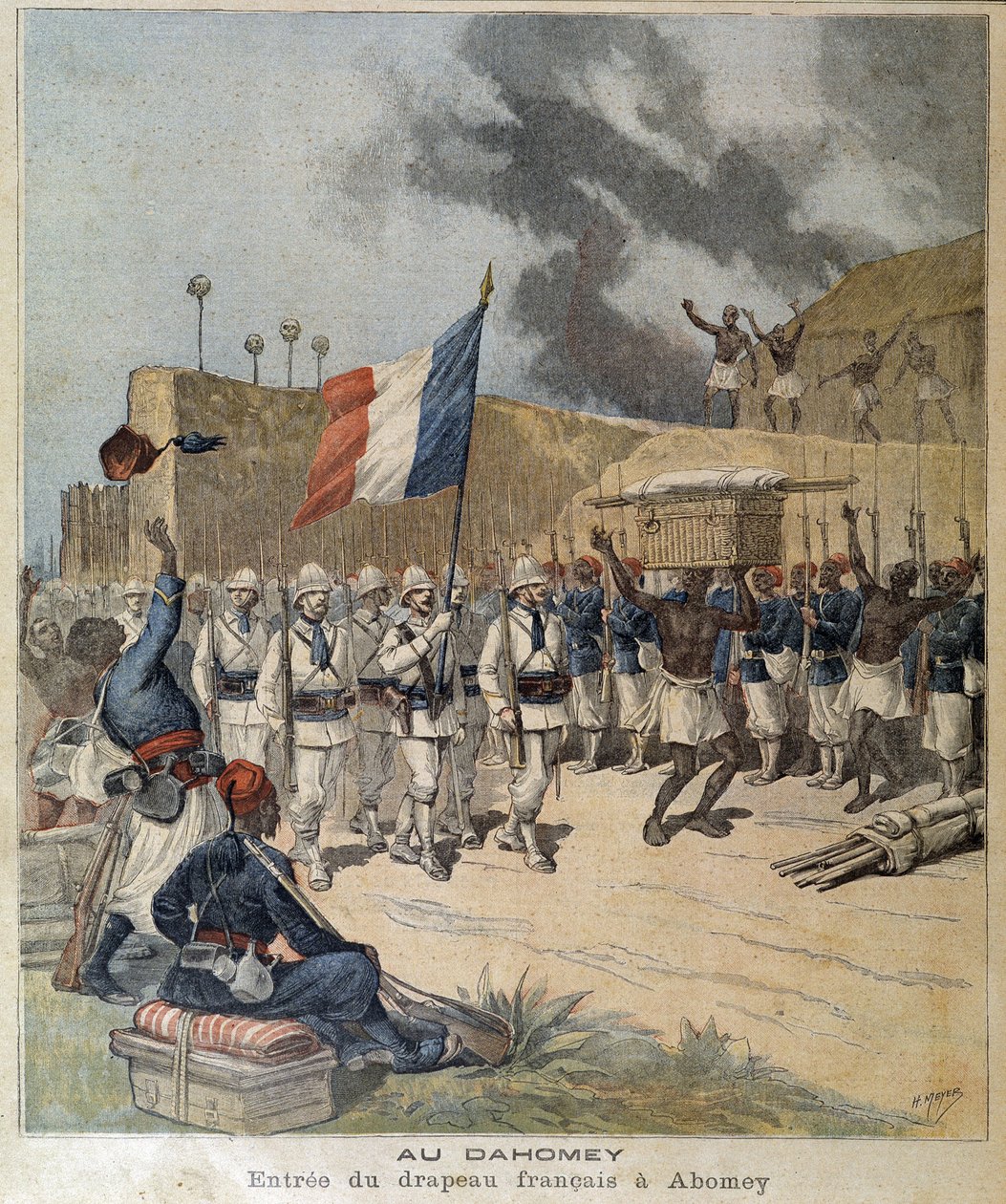 Vchod francouzské vlajky v Abomey (dnes Dahomey = Benin) - couv. „Malý deník““ z 12.10.1892. od Unknown artist
