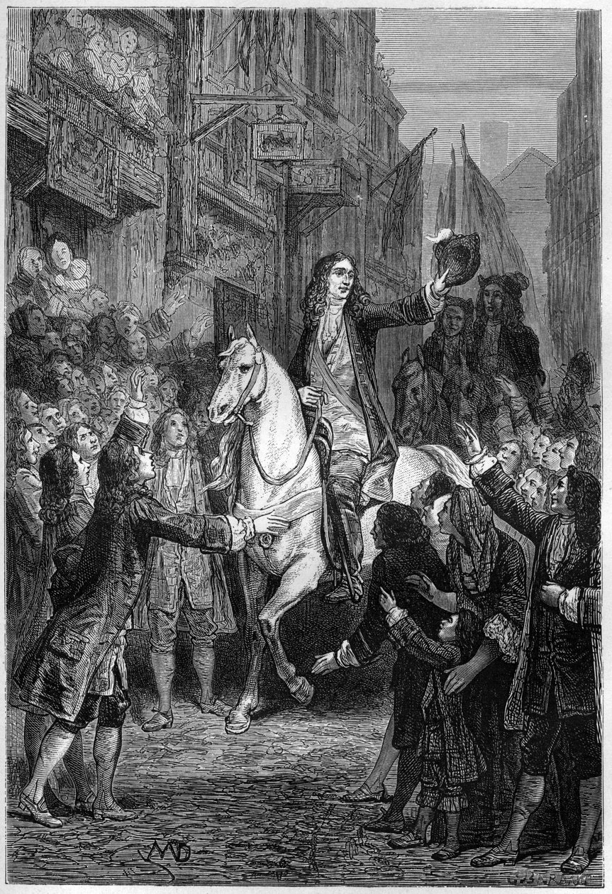Vstup Viléma III. Anglie do Londýna po jeho porážce proti francouzským jednotkám – Triumfální vstup Viléma III. z Orange-Nassau do Londýna v roce 1692 – rytina v „L