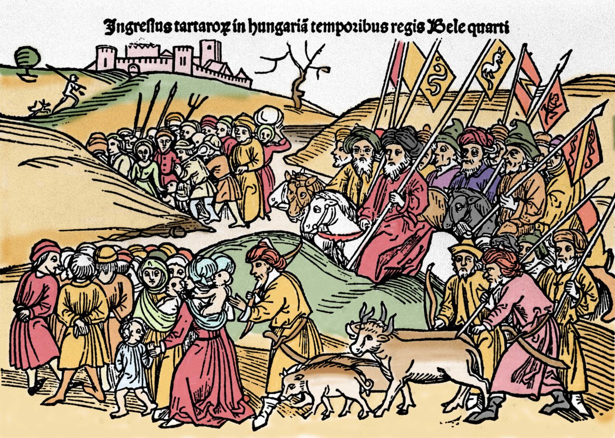 Vstup Tatarů do Uher za vlády Bély IV. (1235-1270) Maďarska. Rytina z „Chronica Hungariae““. Biblioteca Marciana, Benátky. od Unknown artist