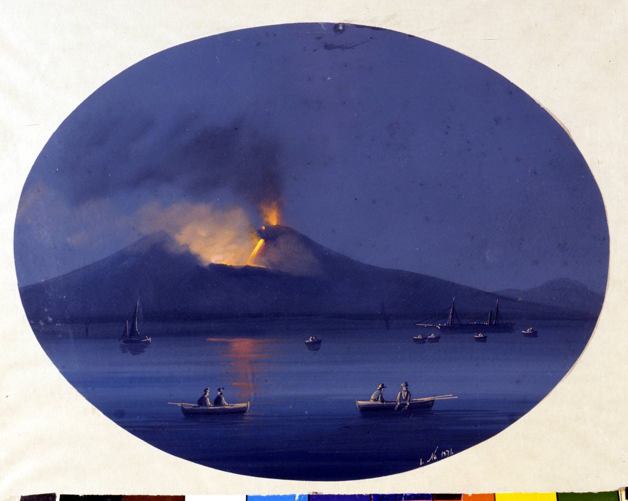 Noční erupce Etny viděná z moře u Catanie. Anonymní obraz z 19. století. od Unknown artist