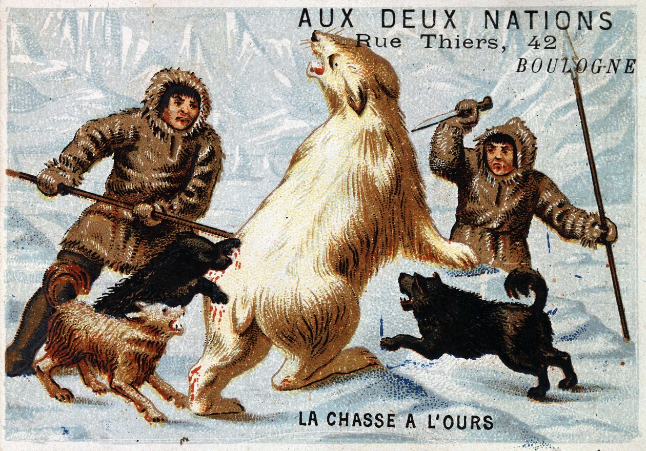 Eskymáci, Lov medvědů, Reklama v obchodě „“ aux deux Nations“, Boulogne, v. 1895 od Unknown artist