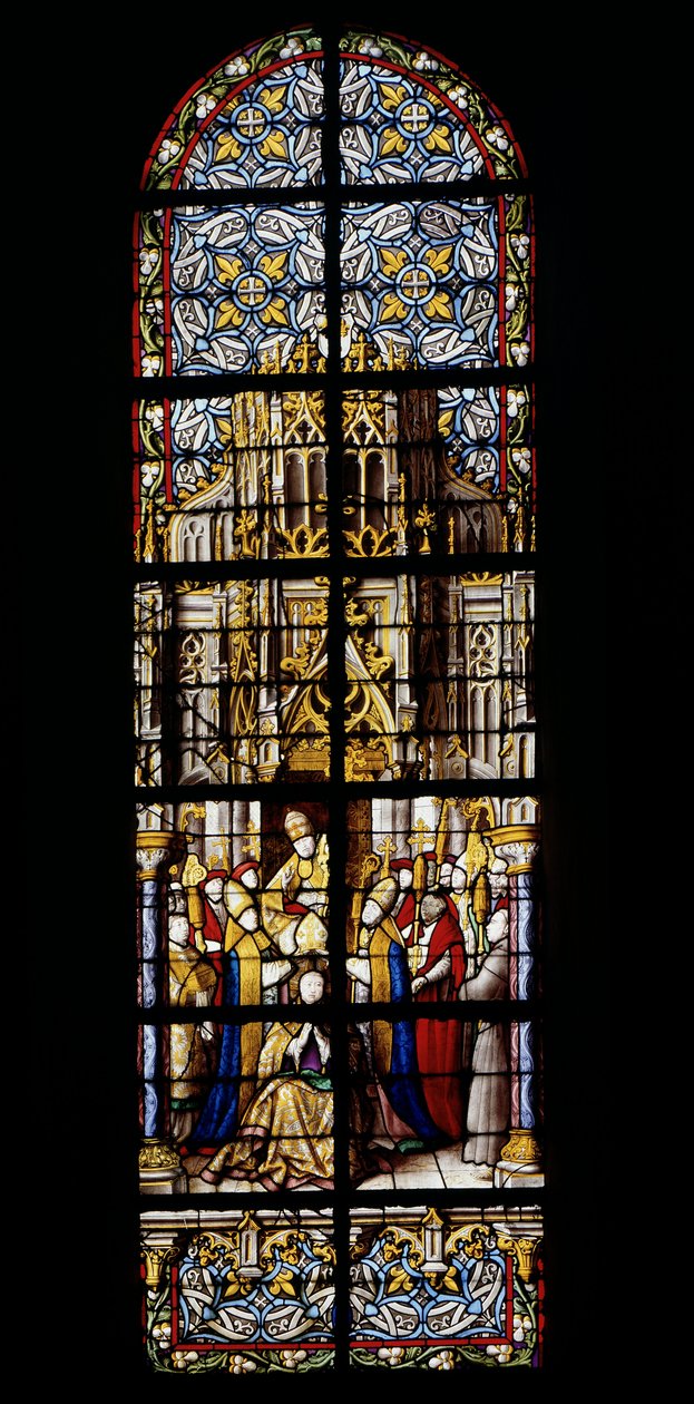 Evžen III., bývalý mnich z Claivaux, nastupuje na pontifikátní trůn 15. února 1145. Vitráže v Cathedrale de Tournai: Příčná loď vlevo (2). od Unknown artist