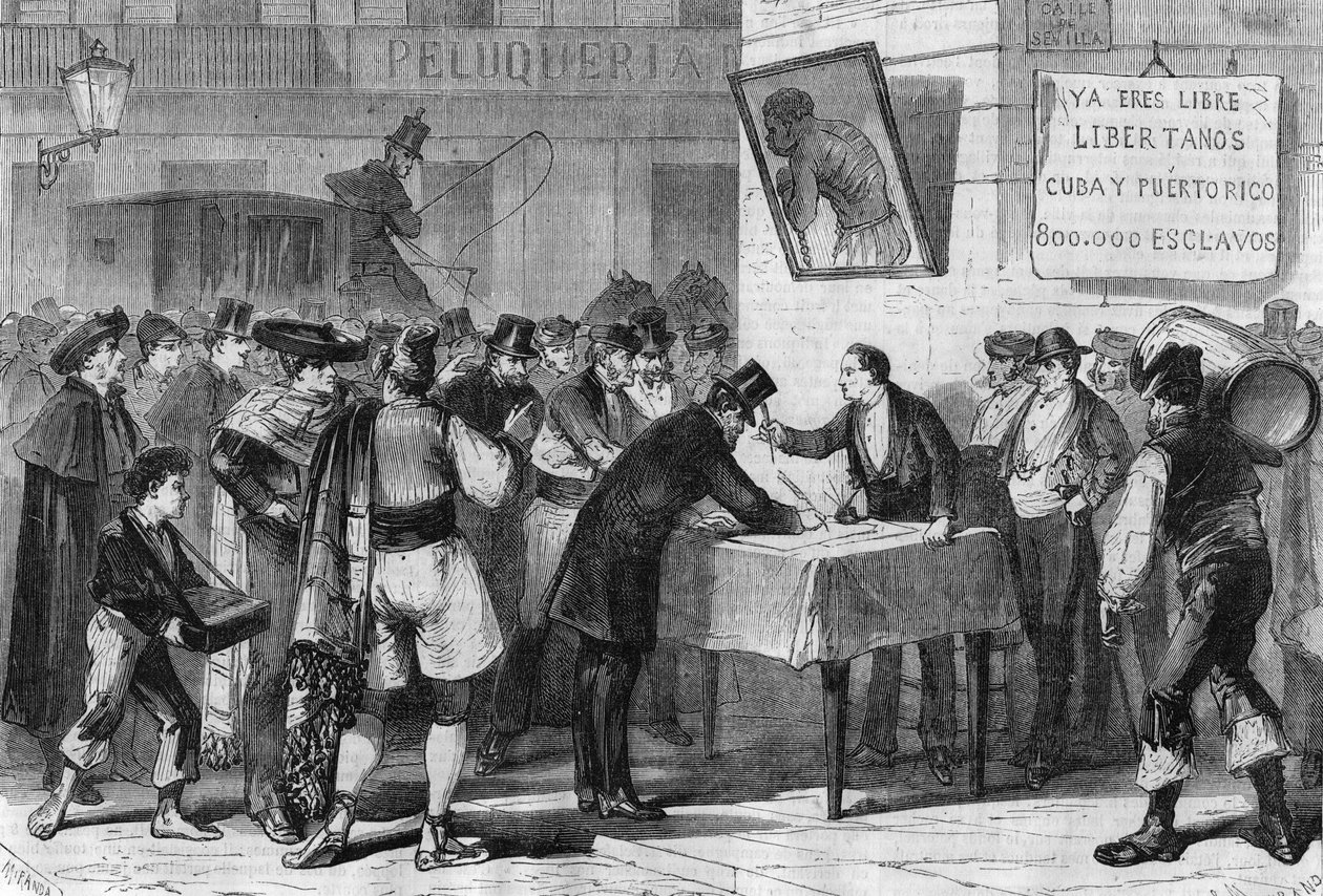 Události ve Španělsku v roce 1885: veřejné předplatné Madridu na nákup otroků z Kuby a Portorika. od Unknown artist