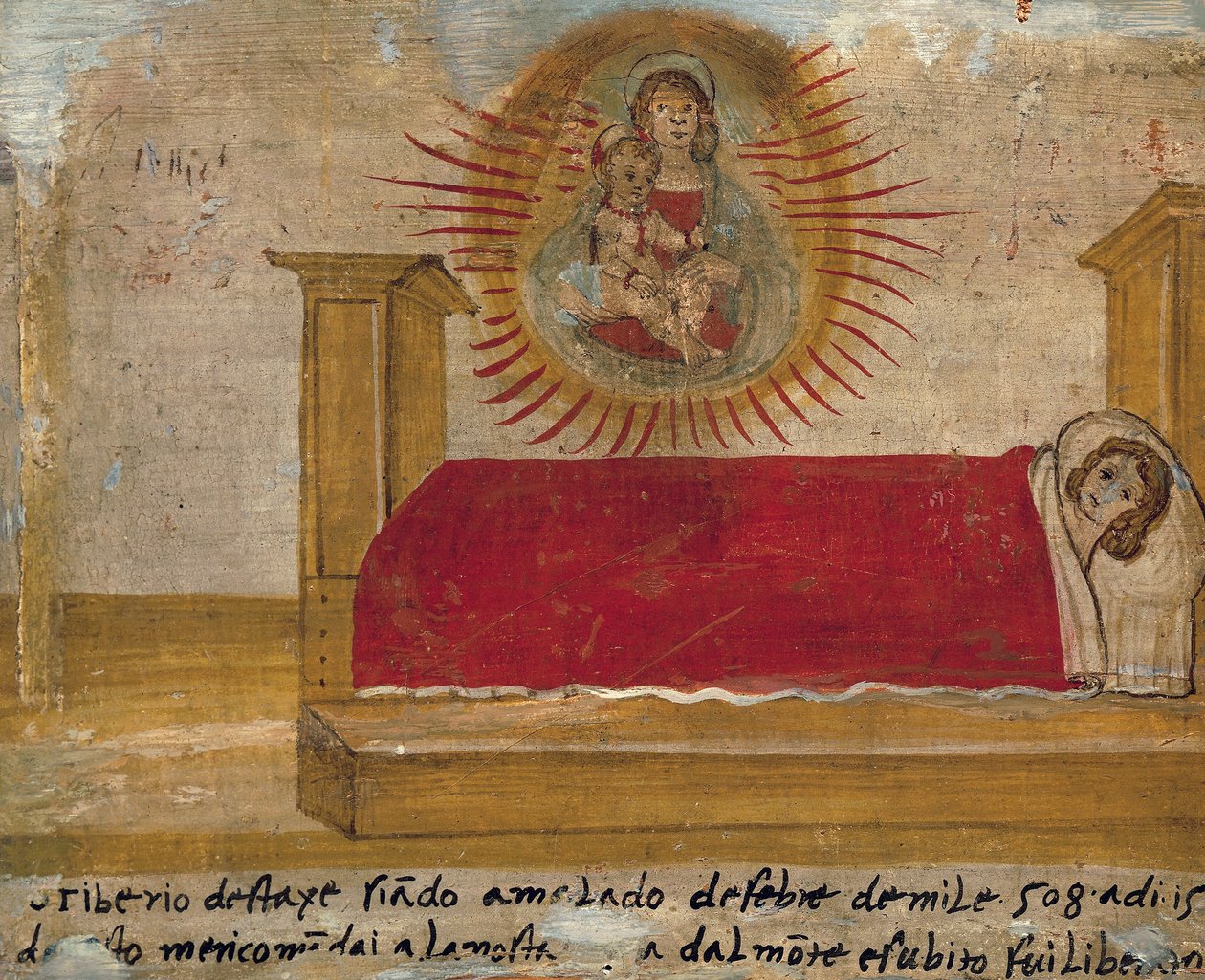 Ex-voto zobrazující Madonu s dítětem s pacientem v posteli, opatství St Maria del Monte, Cesena od Unknown artist