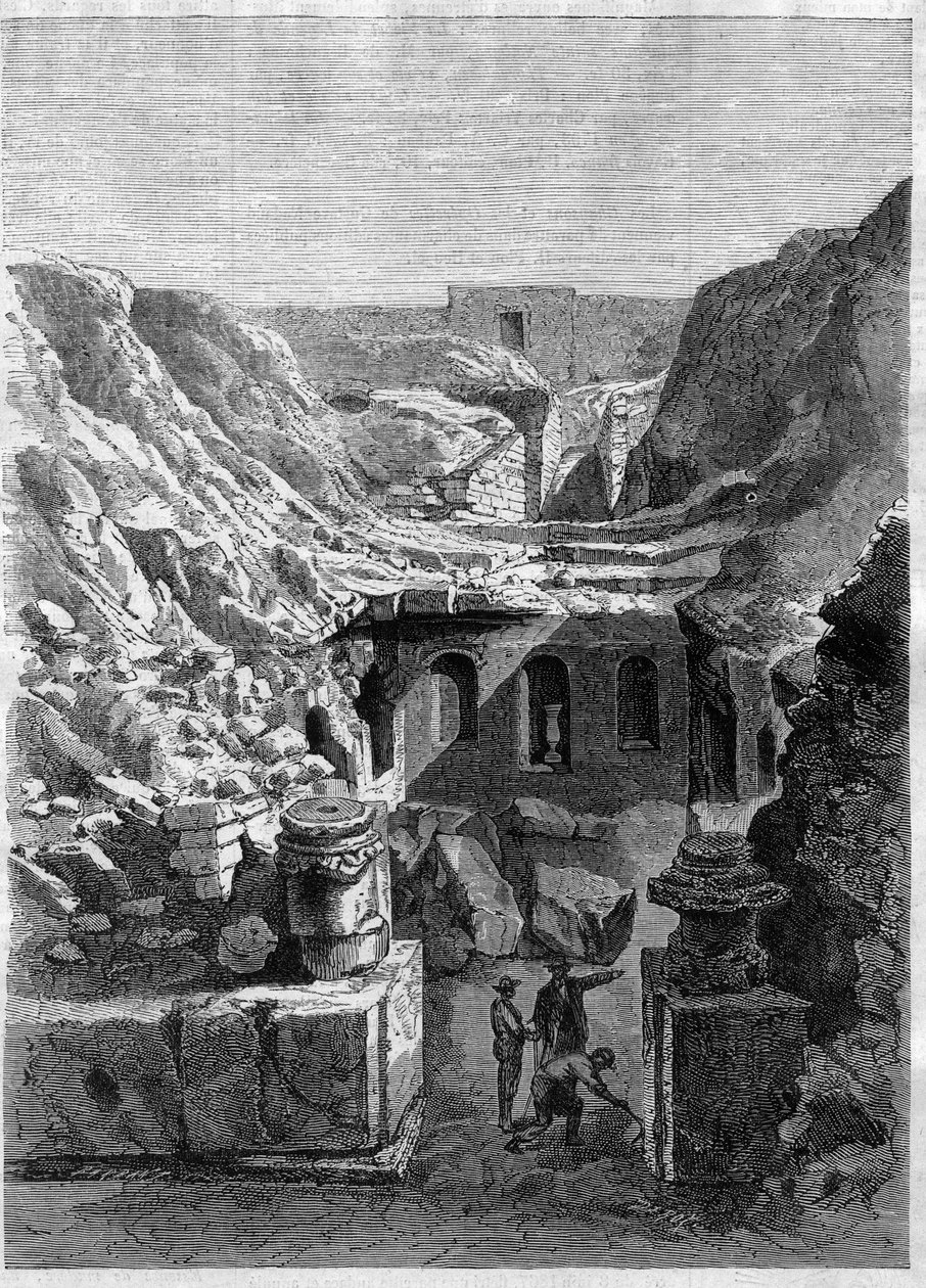 Vykopávky provedené v Senlis v roce 1868 - objevené římské arény kolem města - rytina z roku 1868 od Unknown artist