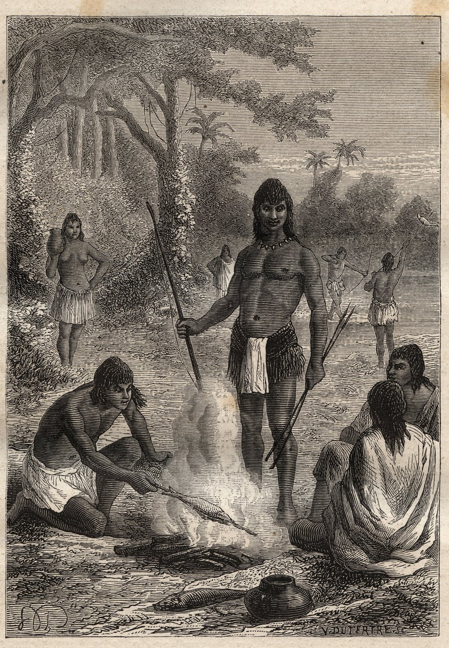 Expedice do Ameriky (1799-1804) Alexandra von Humboldta (1769-1859) a Aime Bonpland (1773-1858): Indiáni Omaguas (Amazonia, Peru) - ilustrace z „Velkých námořníků 18. století“ od Unknown artist
