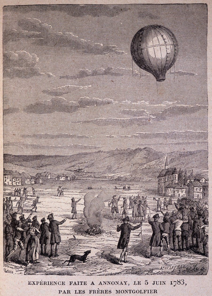 Experiment provedený v Annonay dne 5. června 1783 bratry Montgolfierovými – v „“ Les Contemporains“, n. d. koncem 19. století. od Unknown artist