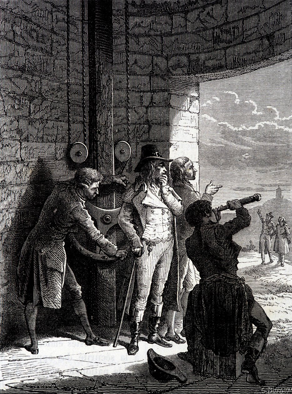 Experiment Chappeho telegrafu uskutečněný 12. července 1793 z Ménilmontantu do Saint-Martin-du-Tertre před komisaři Konventu – v „“The Wonders of the industry”” od Louise Figuiera od Unknown artist