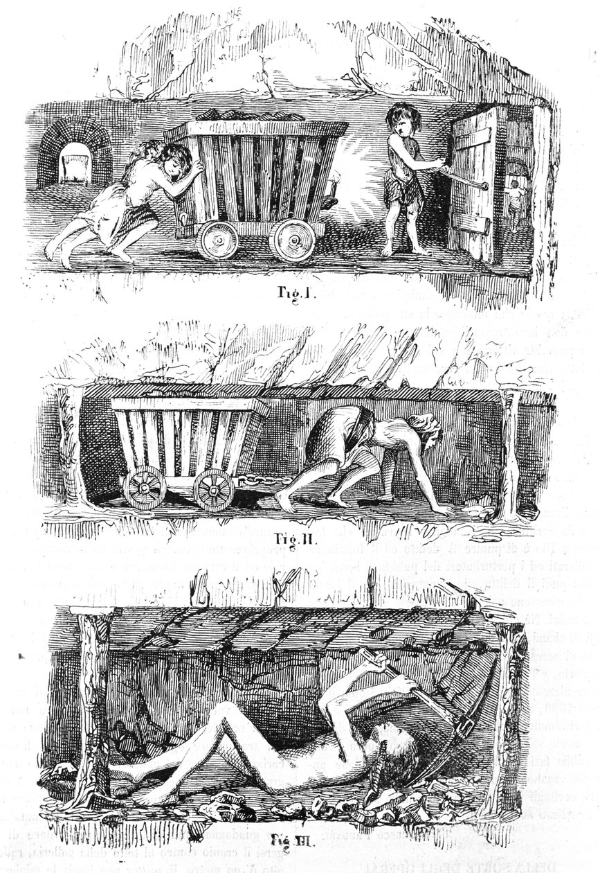 Využívání dětské práce v anglických uhelných dolech od Unknown artist