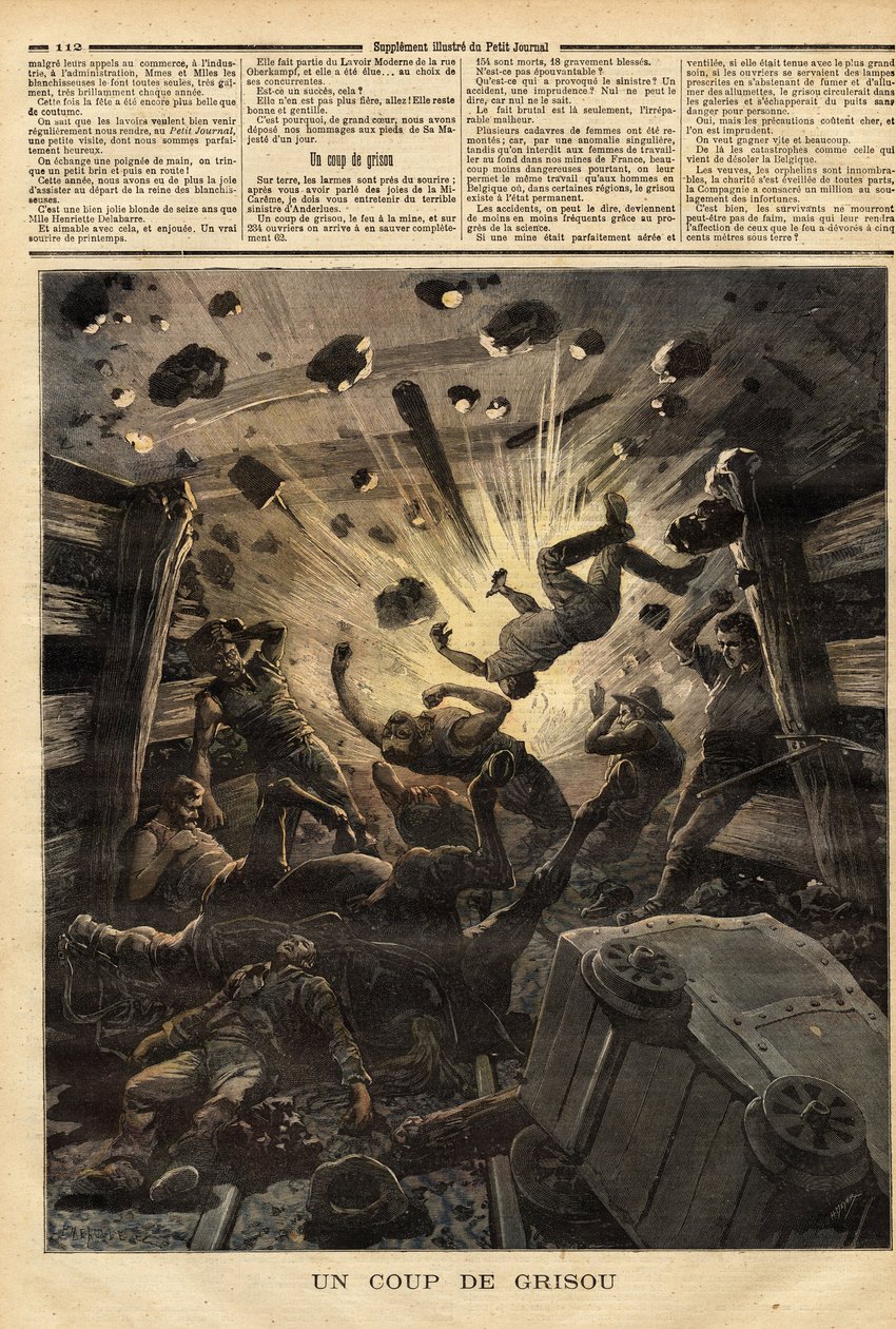 Exploze plynného plynu v dolech Anderlues (Belgie) od Unknown artist