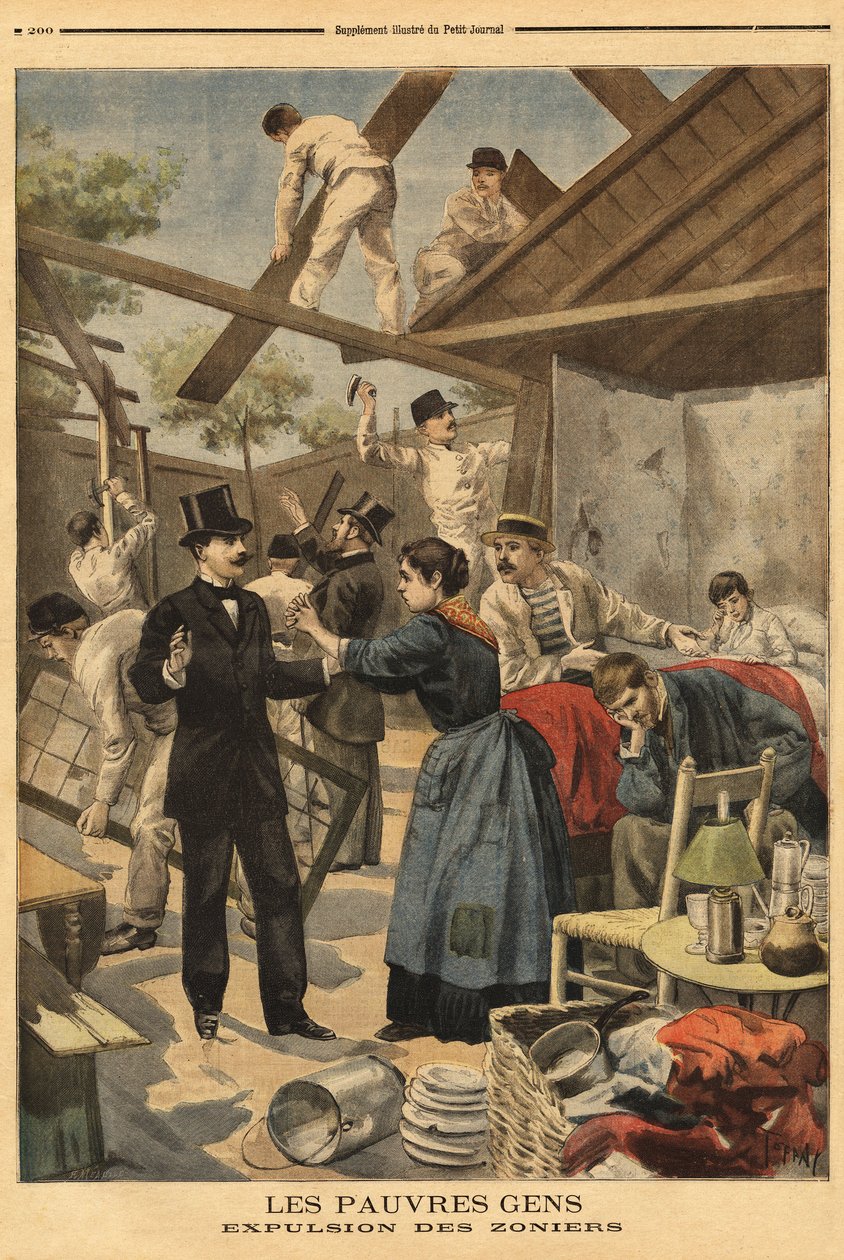 Vyhnání a část kasáren zřízených ve vojenské zóně u brány Gentilly. Ilustrace v “” Le petit journal”” 23/06/1895. od Unknown artist
