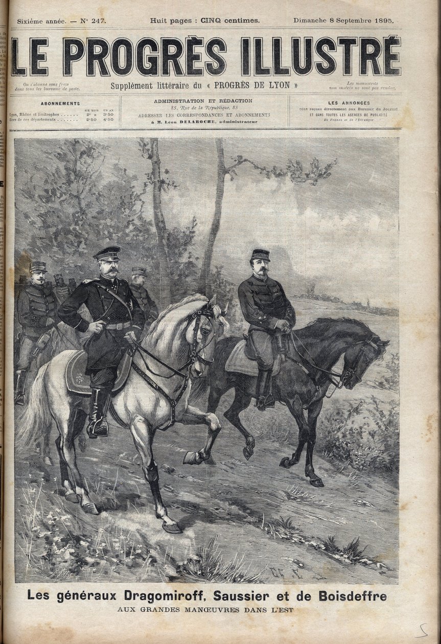FRANCOUZSKO-RUSKÉ VZTAHY - Francouzský generál Saussier a ruský generál Dragomirov Michail Ivanovič Dragomirov (Michael Ivanovič Dragomiroff) (1830-1905) a Raoul Francois Charles Le Mouton de Boisdeffre v době armádních manévrů ve Vogézách, od Unknown artist