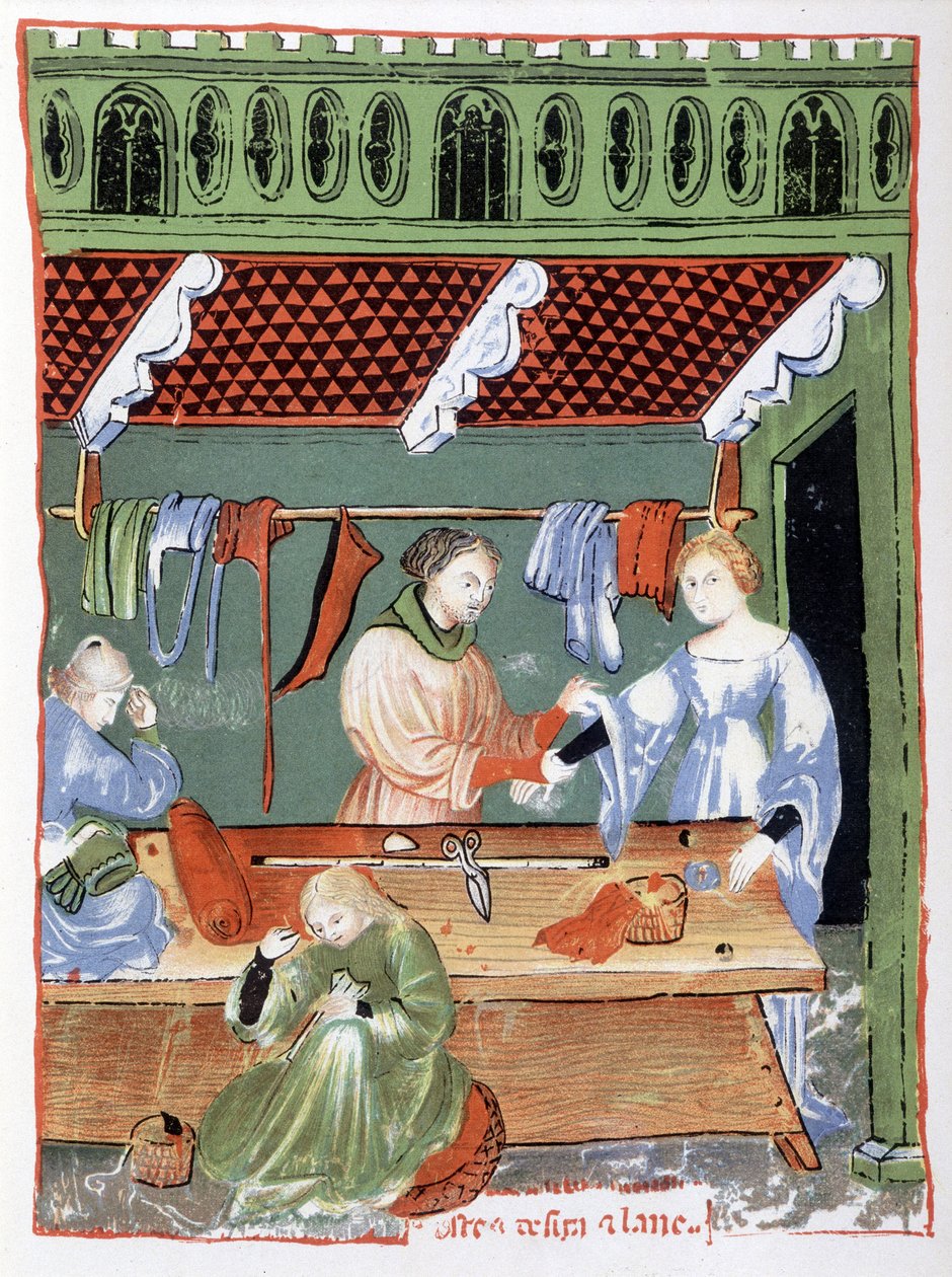 Obchodník s látkami (krejčí?) a švadlena ve středověku od Unknown artist