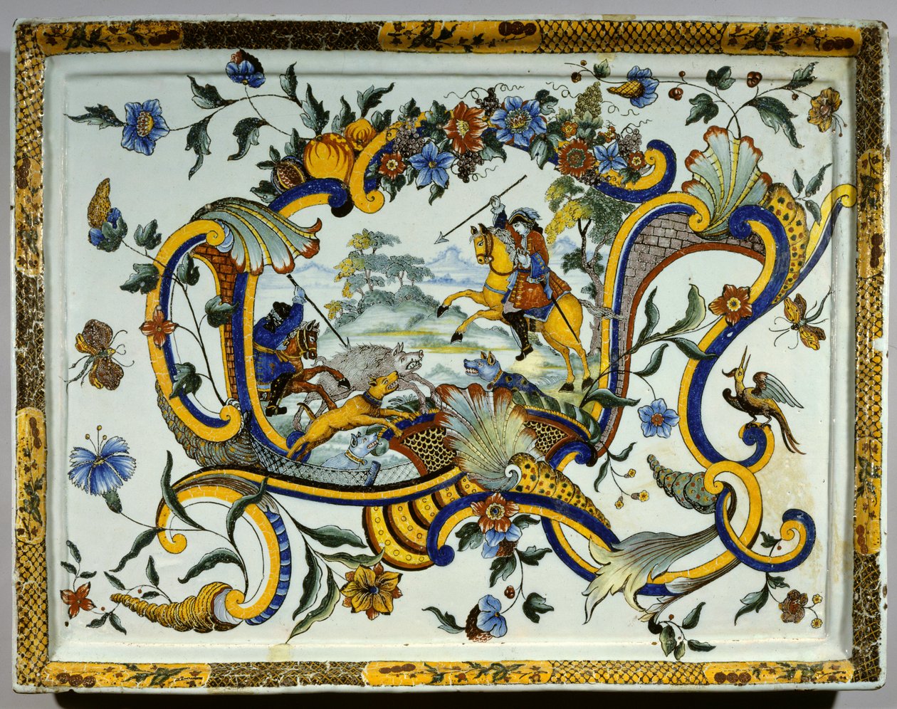 Fajánsový pokrm představující scénu lovu divočáků - 17. století - Paříž, Musee Du Louvre od Unknown artist