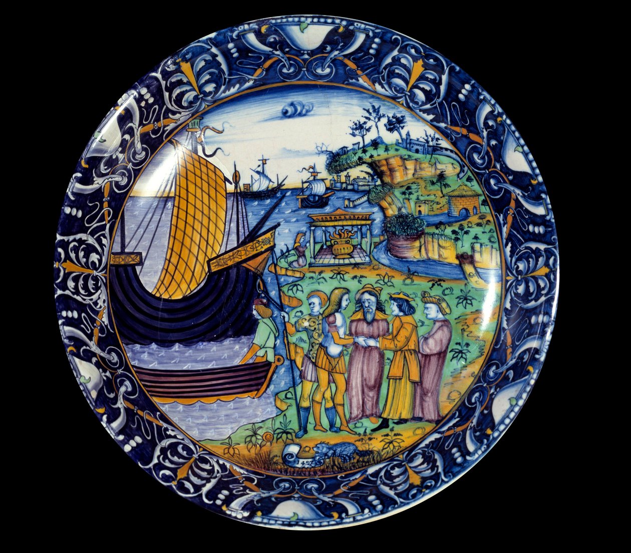 Fajánsový pokrm představující příchod Enee do Delosu obdržel král Arius. 1497 Sevres, Národní muzeum renesance od Unknown artist