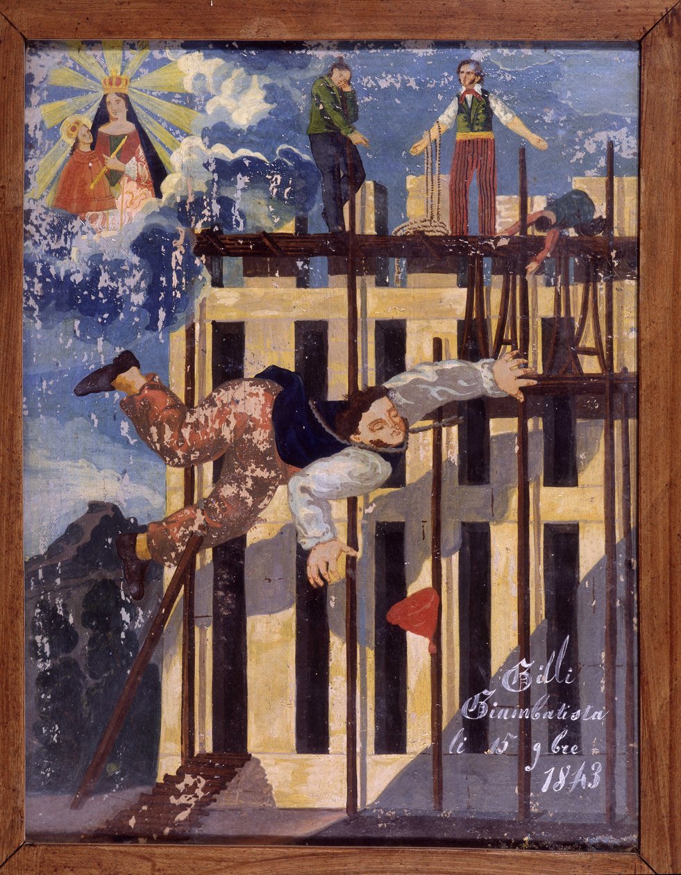Padající tesař z lešení - ex-voto Notre Dame de Laghet od Unknown artist